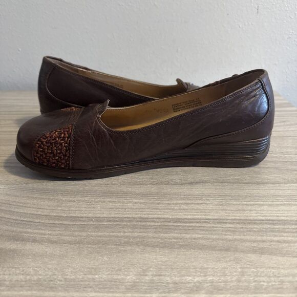 Dansko ‘Pam’ Brown Leather Sz 42 Buttons Tweed Hipster Boho Casual Wedge - Picture 8 of 11